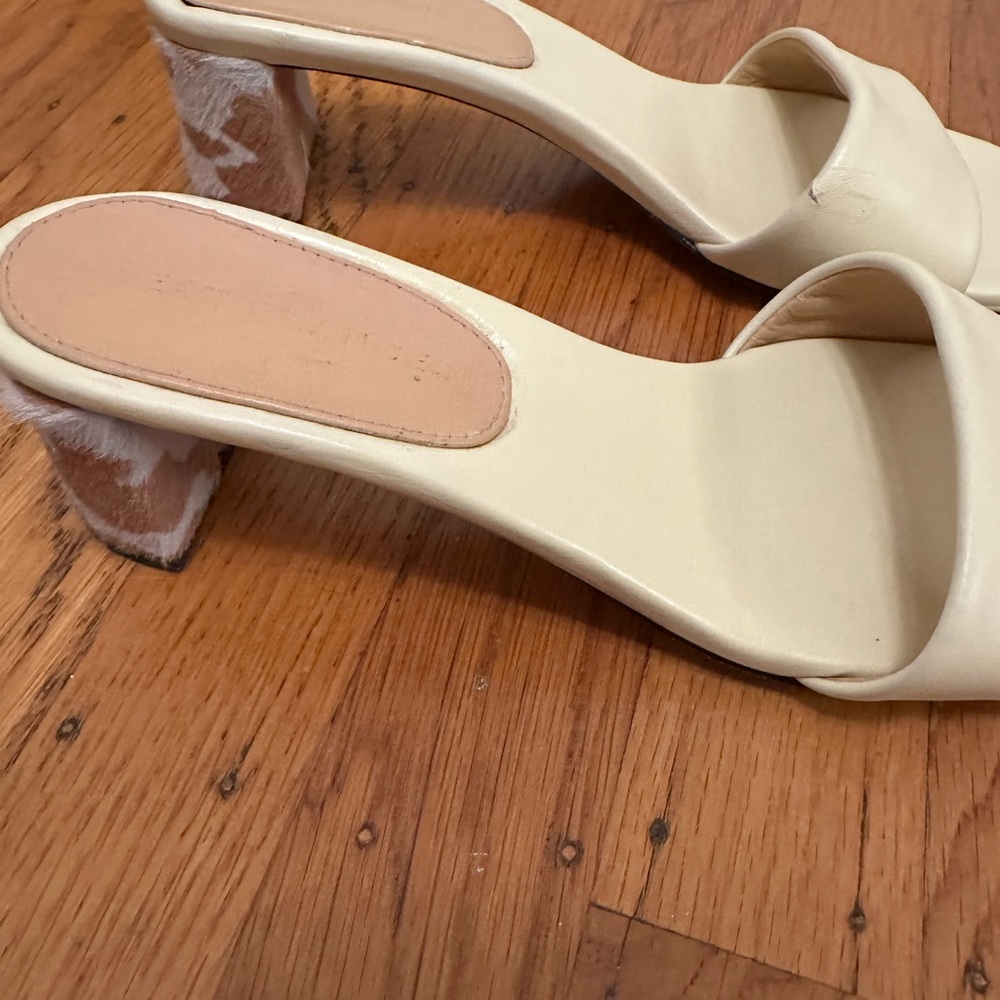 Dear Frances Cream Square-Toe Slide Heels with Wrapped Block Heel - Picture 2 of 5